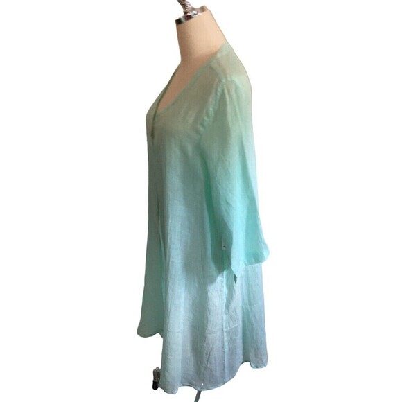 Color Me Cotton CMC Duster Women's Size Medium Seafoam Green Linen 3/4 Sleeve - Picture 3 of 8